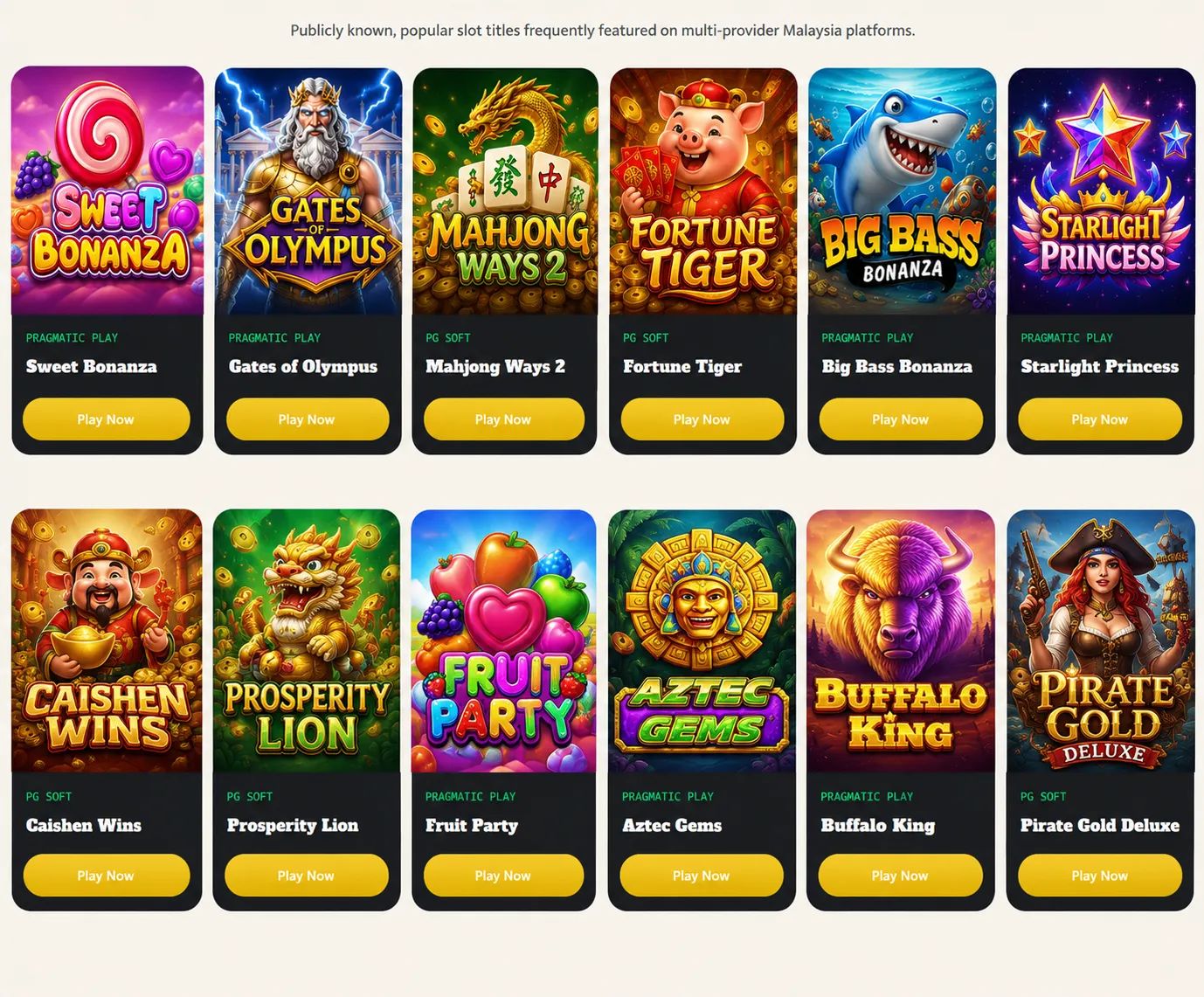 Popular casino games including Sweet Bonanza, Gates of Olympus, Mahjong Ways 2, Fortune Tiger, and other titles